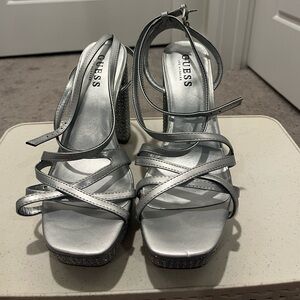 Guess Silver Strappy Heels for Formal Events